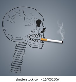 Skull head smoking are harmful to lung health as dangerous, unhealthy , air pollution, craft style and paper art concept. vector illustration