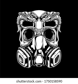 skull with head snake wearing gas mask