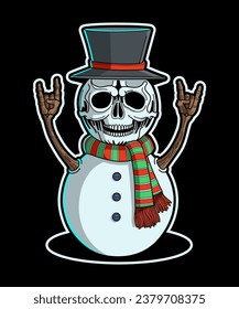 Skull Head Snowman. Christmas Cartoon Character Illustration.