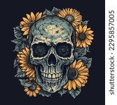 skull head with sunflower vector illustration