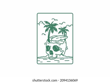 Skull head surfing line art illustration design
