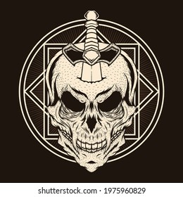 Skull Head with Sword Illustration detailed vector design