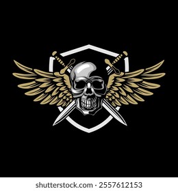 Skull head with sword and shield vector crest logo template collection vector illustration