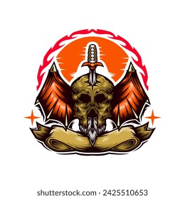 Skull head with sword stuch design