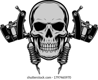 SKULL HEAD WITH TATTOO MACHINE VECTOR DESIGN
