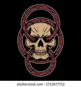 Skull head with three red abstract circle