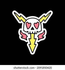 Skull head with thunder and fire. illustration for t shirt, poster, logo, sticker, or apparel merchandise.