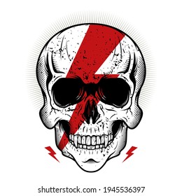 Skull head with thunder shape detailed vector illustration design.