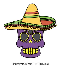 skull head with traditional mexican hat vector illustration design