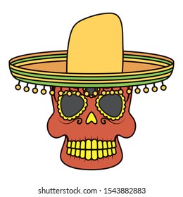 skull head with traditional mexican hat vector illustration design