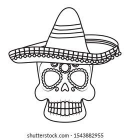 skull head with traditional mexican hat vector illustration design