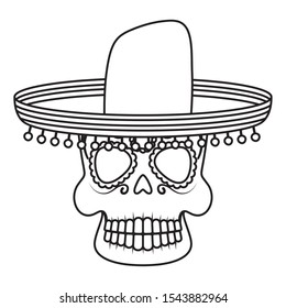 skull head with traditional mexican hat vector illustration design