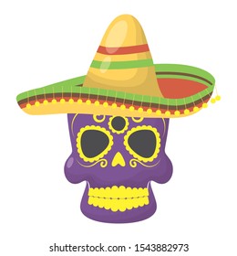 skull head with traditional mexican hat vector illustration design