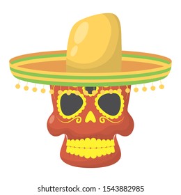 skull head with traditional mexican hat vector illustration design