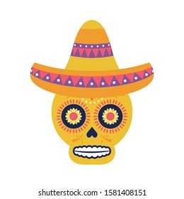 skull head with traditional mexican hat vector illustration design