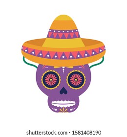 skull head with traditional mexican hat vector illustration design