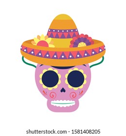 skull head with traditional mexican hat vector illustration design