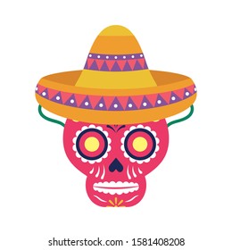 skull head with traditional mexican hat vector illustration design