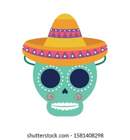 skull head with traditional mexican hat vector illustration design