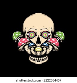 skull head trippy mushroom illustration