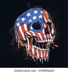 Skull Head With United States Flag Colors
