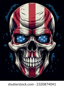 Skull head with united states flag colors vector illustration