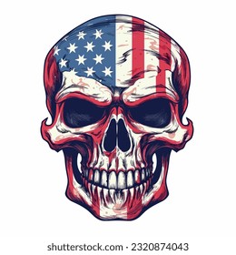 Skull head with united states flag colors vector illustration