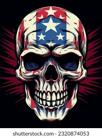 Skull head with united states flag colors vector illustration