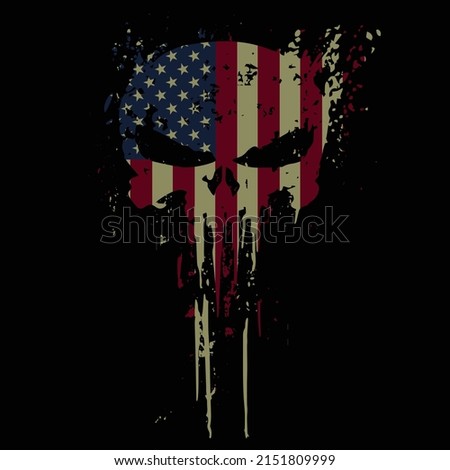 Skull head USA flag with grunge texture - vector t shirt design