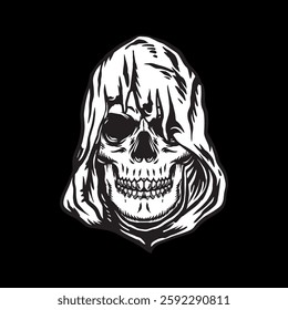 Skull head vector art illustration, Isolated on black background.