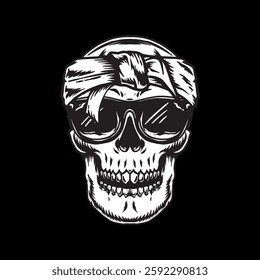 Skull head vector art illustration, Isolated on black background.