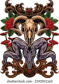 skull head vector design with beautiful background for t-shirt design, color editable