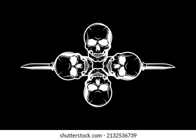 Skull head vector design template illustration skeleton Skull Black And White Engraving Illustration Vector