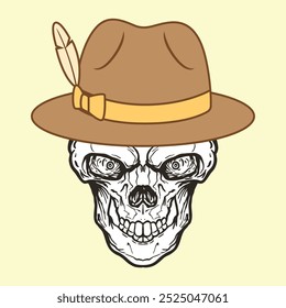Vector de cabeza de cráneo con sombrero de fedora