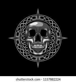 Skull Head vector illustration on circle ornament art isolated