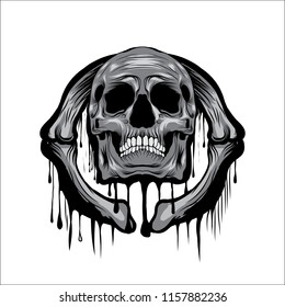 Skull Head vector illustration on circle bone ornament melt art isolated for t-shirt and other