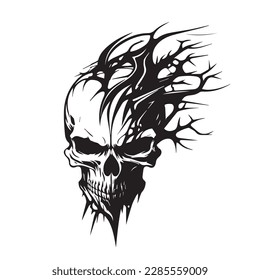 Skull head vector illustration on a white background. Scary human skull. Vector illustration.