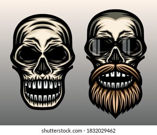 Skull head vector illustration set with glasses