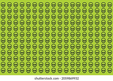 Skull head vector illustrations pattern on green background for party and halloween holiday decorations. 