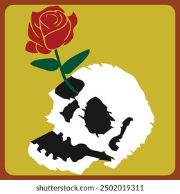 skull head vector with rose flower growing in the eye. Means even though there is death there must be rebirth. This design is suitable for tattoos or t-shirt designs, posters etc.