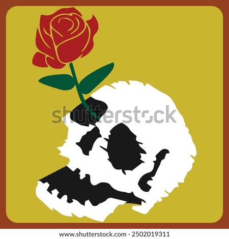 skull head vector with rose flower growing in the eye. Means even though there is death there must be rebirth. This design is suitable for tattoos or t-shirt designs, posters etc.