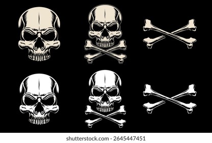 Skull head vector set, Crossbones design