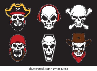 skull head vector set. illustration