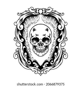 Skull Head With Vintage Frames Silhouette Illustration for your business or merchandise