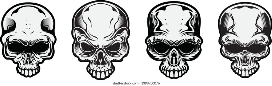 Skull Head Vintage Sets Variations In Black and White Vector 