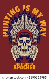 skull head wear indian headdress card poster vector illustration