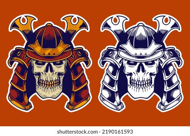 skull head wear samurai helmet vector illustration