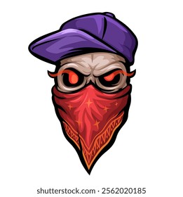 Skull Head Wear snapback and Mask Character Illustration Vector