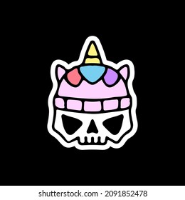 Skull head wear unicorn hat. illustration for t shirt, poster, logo, sticker, or apparel merchandise.