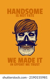 skull head wear wig card poster vector illustration